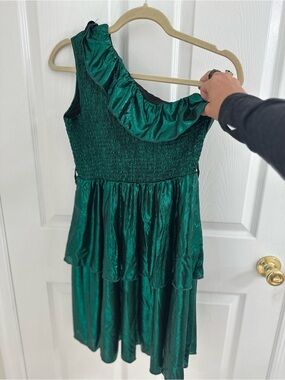 Emerald Green One-Shoulder Ruffle Tiered Formal Dress - Girls